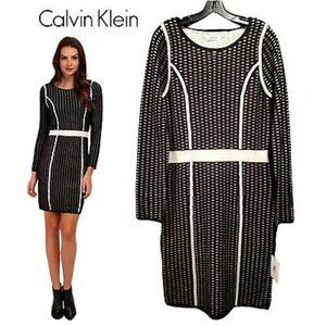 Calvin Klein Long Sleeve Neutral Black & White Sweater Dress